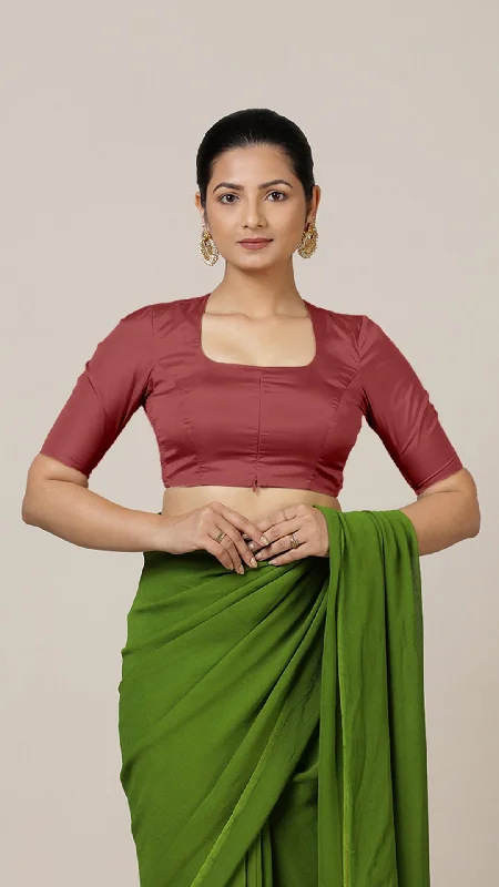 Aziza x Rozaana | Elbow Sleeves Saree Blouse in Auburn Red