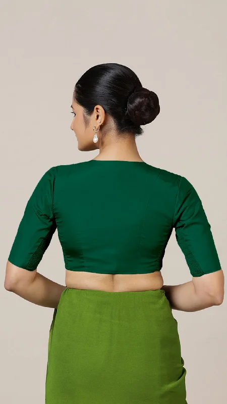 Begum x Rozaana | Elbow Sleeves Saree Blouse in Bottle Green