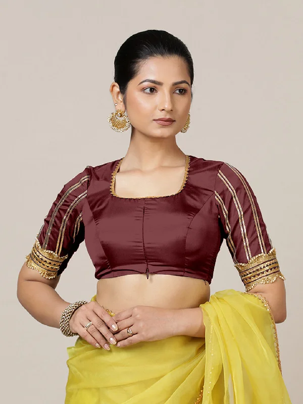 Aziza x Tyohaar | Elbow Sleeves Saree Blouse in Burgundy