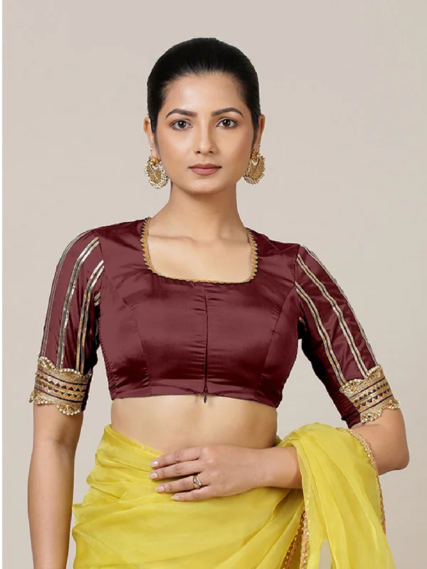 Aziza x Tyohaar | Elbow Sleeves Saree Blouse in Burgundy