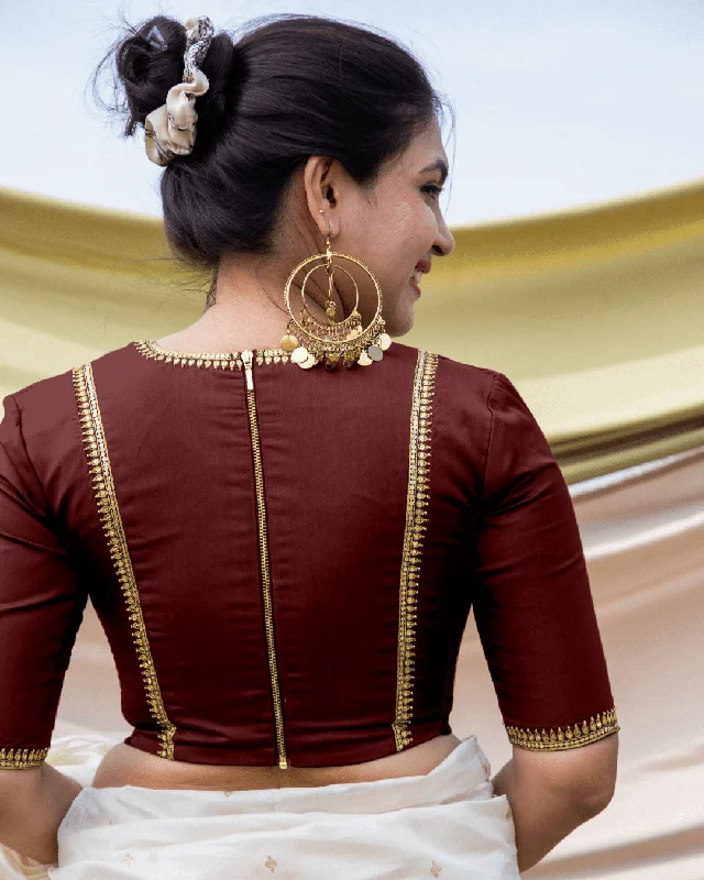 Zohra x Luxe | Burgundy Saree Blouse w/ FlexiFit™ Side Seam