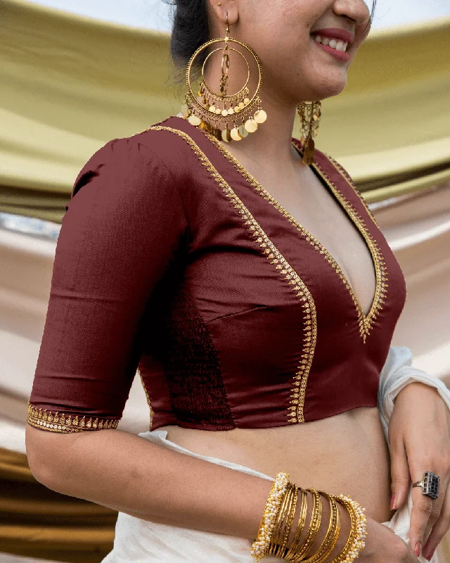 Zohra x Luxe | Burgundy Saree Blouse w/ FlexiFit™ Side Seam