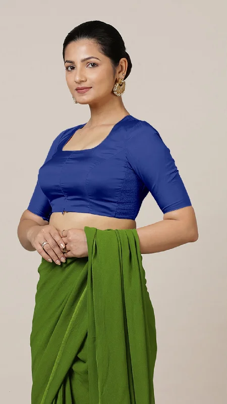 Aziza x Rozaana | Elbow Sleeves Saree Blouse in Cobalt Blue