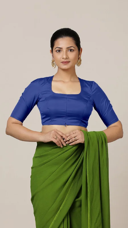 Aziza x Rozaana | Elbow Sleeves Saree Blouse in Cobalt Blue