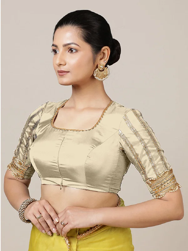 Aziza x Tyohaar | Elbow Sleeves Saree Blouse in Cream