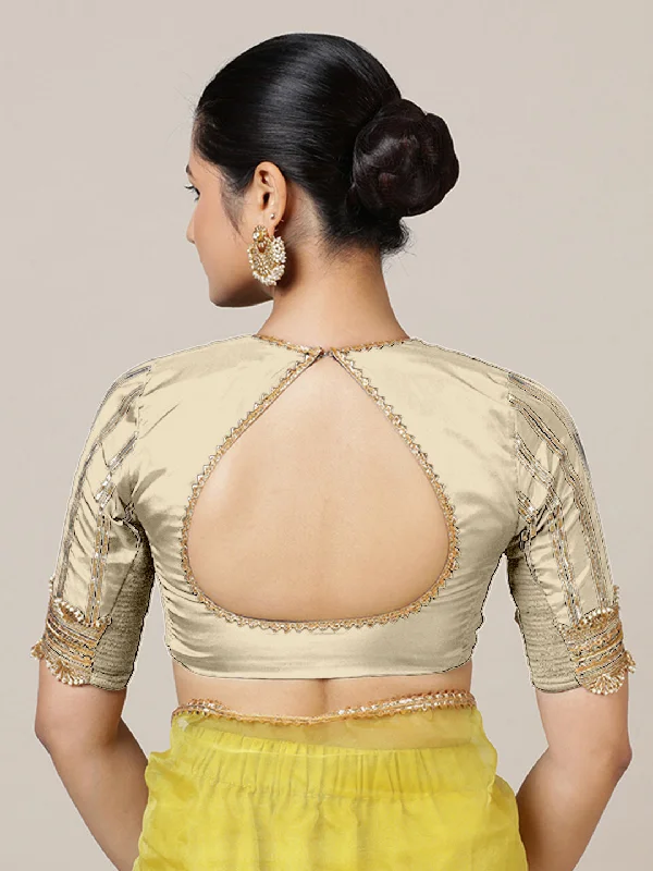 Aziza x Tyohaar | Elbow Sleeves Saree Blouse in Cream