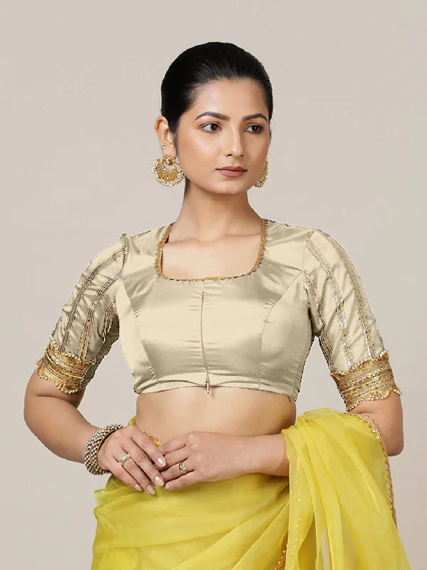 Aziza x Tyohaar | Elbow Sleeves Saree Blouse in Cream