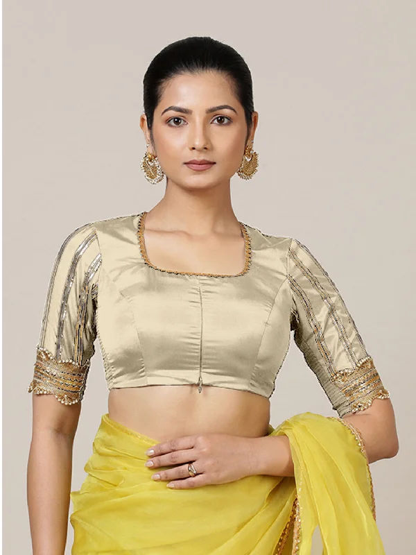 Aziza x Tyohaar | Elbow Sleeves Saree Blouse in Cream