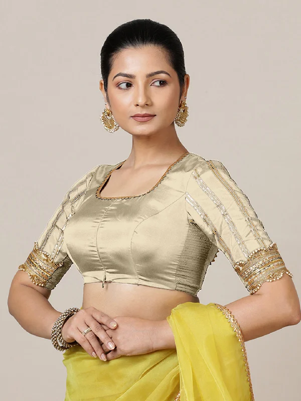 Aziza x Tyohaar | Elbow Sleeves Saree Blouse in Cream