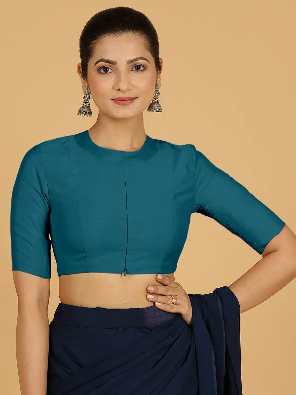 Farida x Rozaana | Regular Sleeves Saree Blouse in Crystal Teal