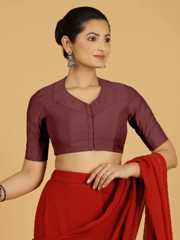 Pallavi x Rozaana | Elbow Sleeves Saree Blouse in Deep Maroon