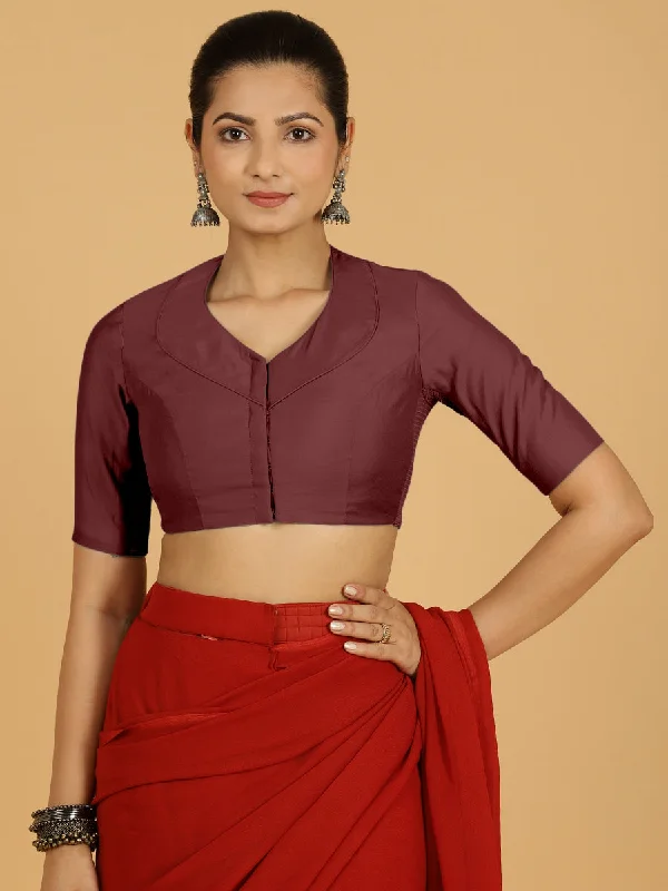 Pallavi x Rozaana | Elbow Sleeves Saree Blouse in Deep Maroon