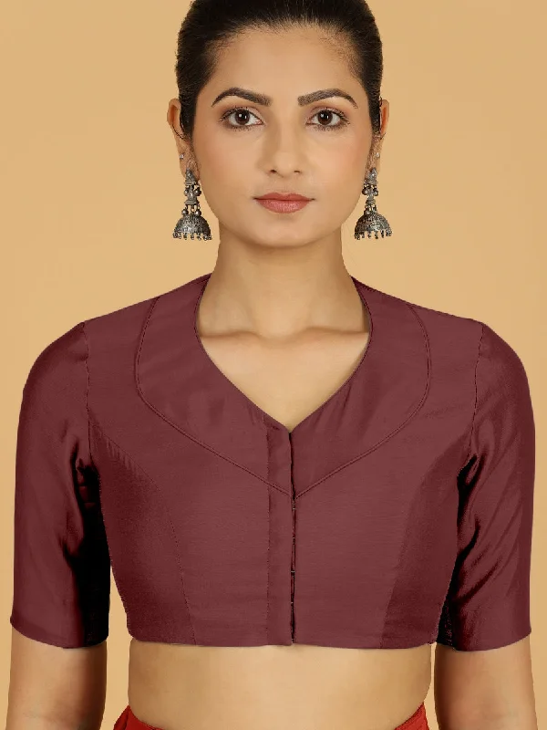 Pallavi x Rozaana | Elbow Sleeves Saree Blouse in Deep Maroon