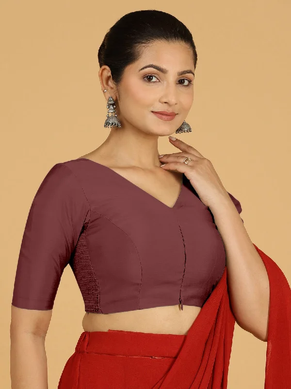 Shabana x Rozaana | Elbow Sleeves Saree Blouse in Deep Maroon