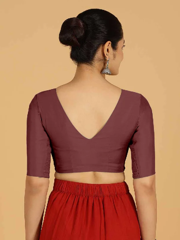 Shabana x Rozaana | Elbow Sleeves Saree Blouse in Deep Maroon