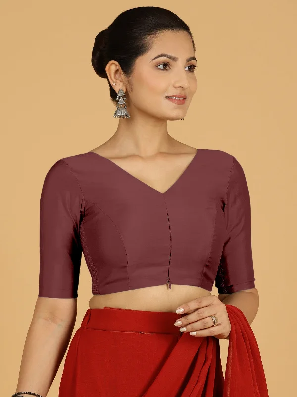 Shabana x Rozaana | Elbow Sleeves Saree Blouse in Deep Maroon