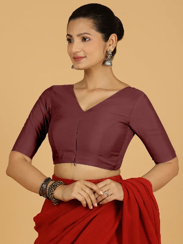 Shabana x Rozaana | Elbow Sleeves Saree Blouse in Deep Maroon