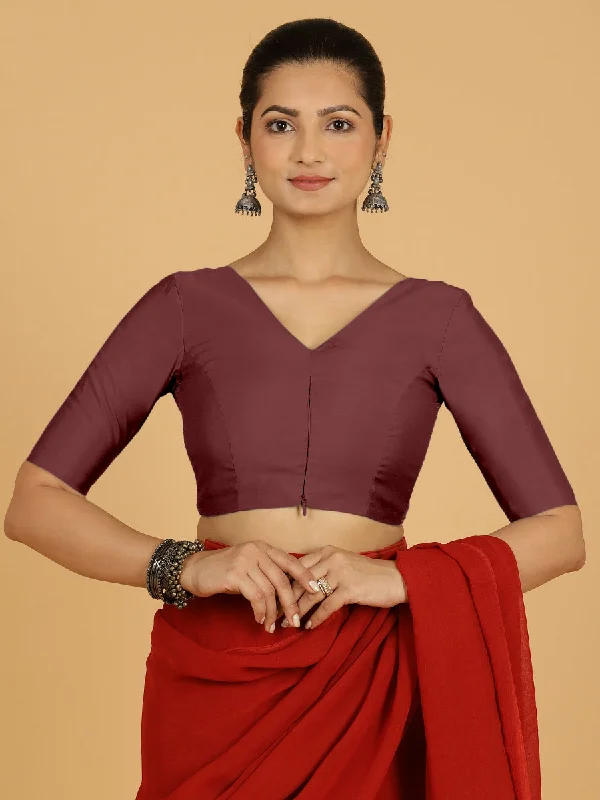 Shabana x Rozaana | Elbow Sleeves Saree Blouse in Deep Maroon