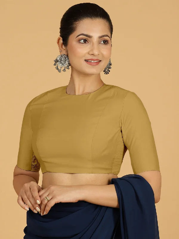 Amisha x Rozaana | Elbow Sleeves Saree Blouse in Dijon Mustard