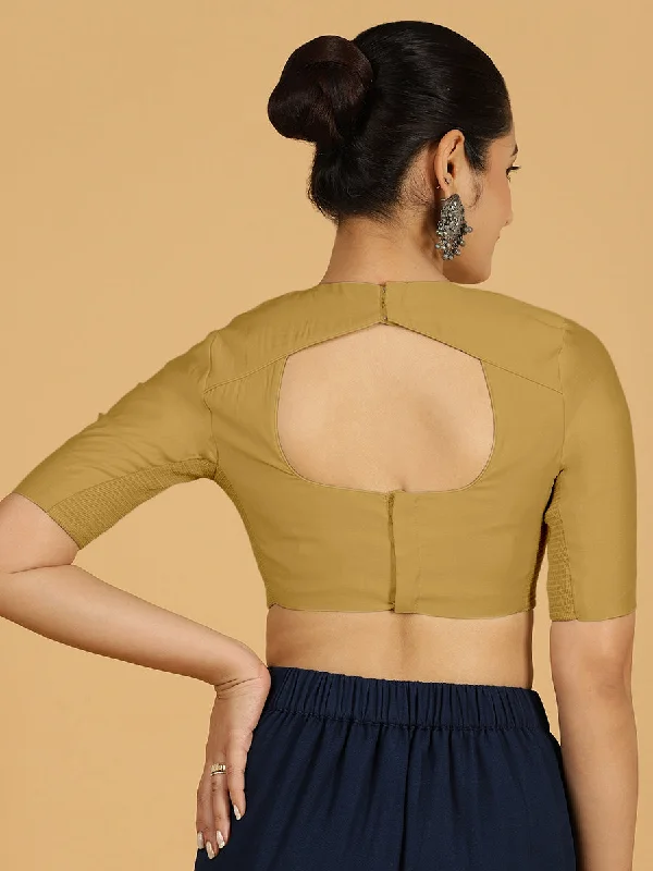 Amisha x Rozaana | Elbow Sleeves Saree Blouse in Dijon Mustard