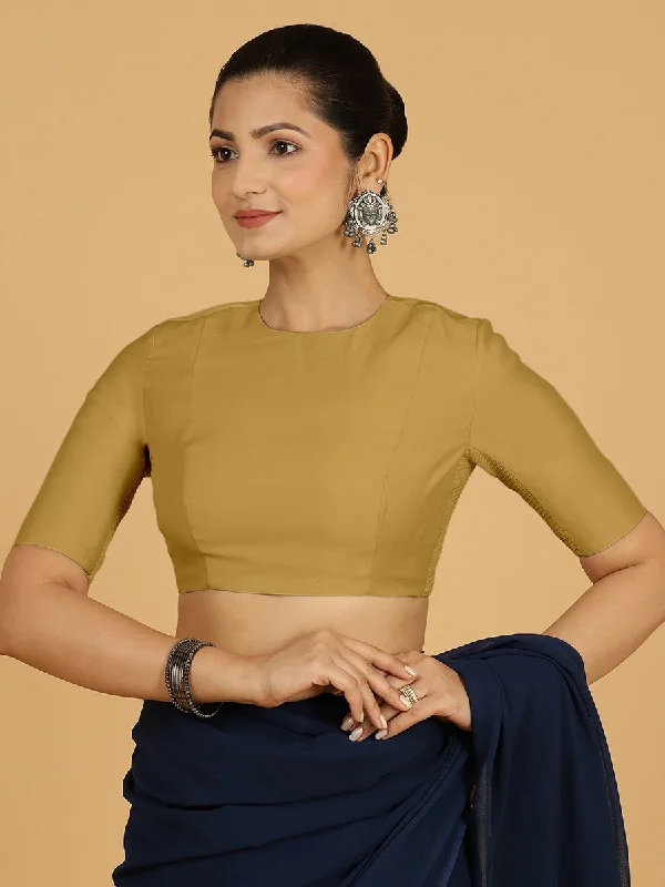 Amisha x Rozaana | Elbow Sleeves Saree Blouse in Dijon Mustard