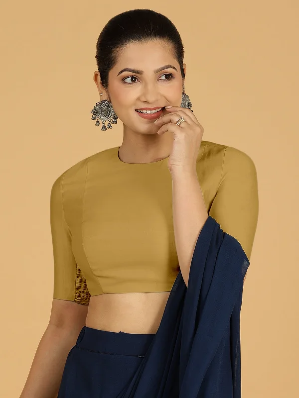 Amisha x Rozaana | Elbow Sleeves Saree Blouse in Dijon Mustard