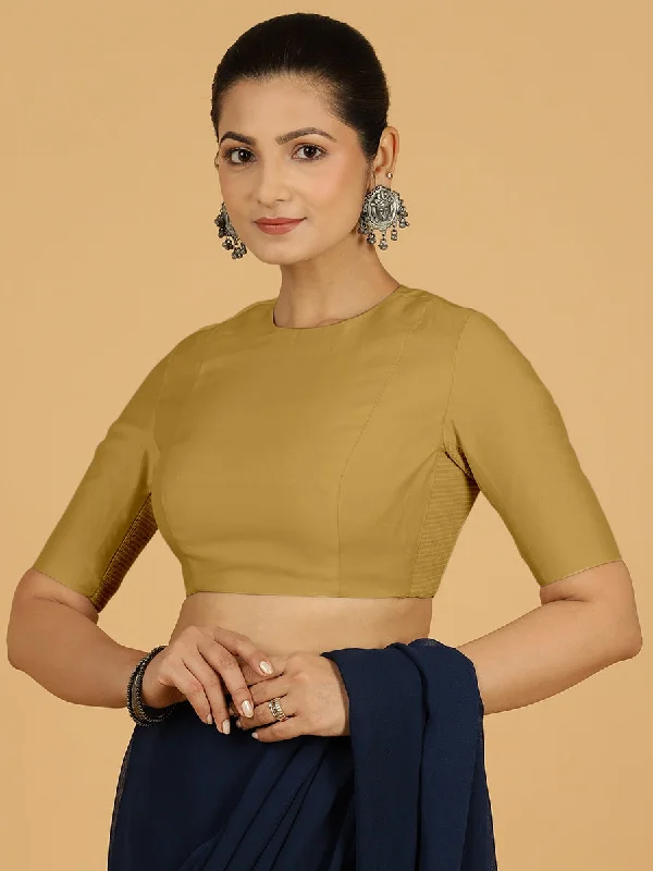 Amisha x Rozaana | Elbow Sleeves Saree Blouse in Dijon Mustard