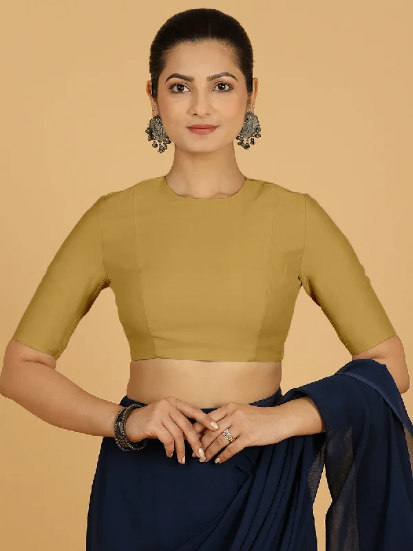 Amisha x Rozaana | Elbow Sleeves Saree Blouse in Dijon Mustard