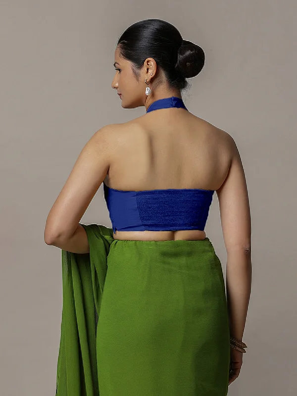 Laila x Rozaana | Cobalt Blue Halter Neck Saree Blouse w/ FlexiFit™