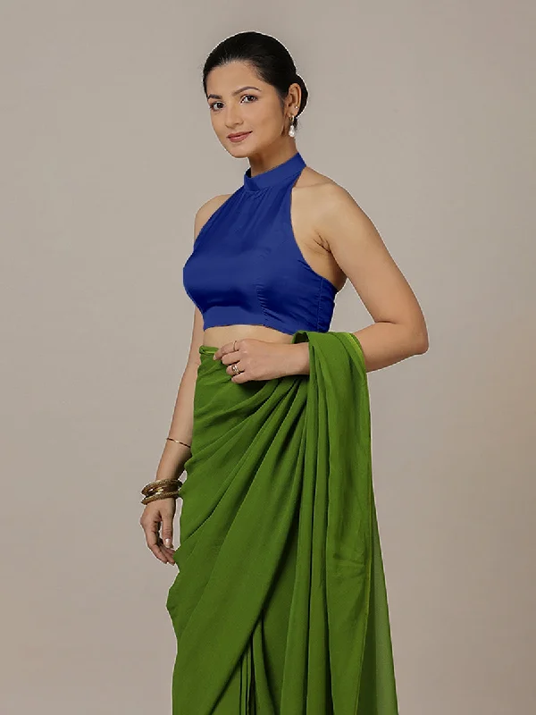 Laila x Rozaana | Cobalt Blue Halter Neck Saree Blouse w/ FlexiFit™