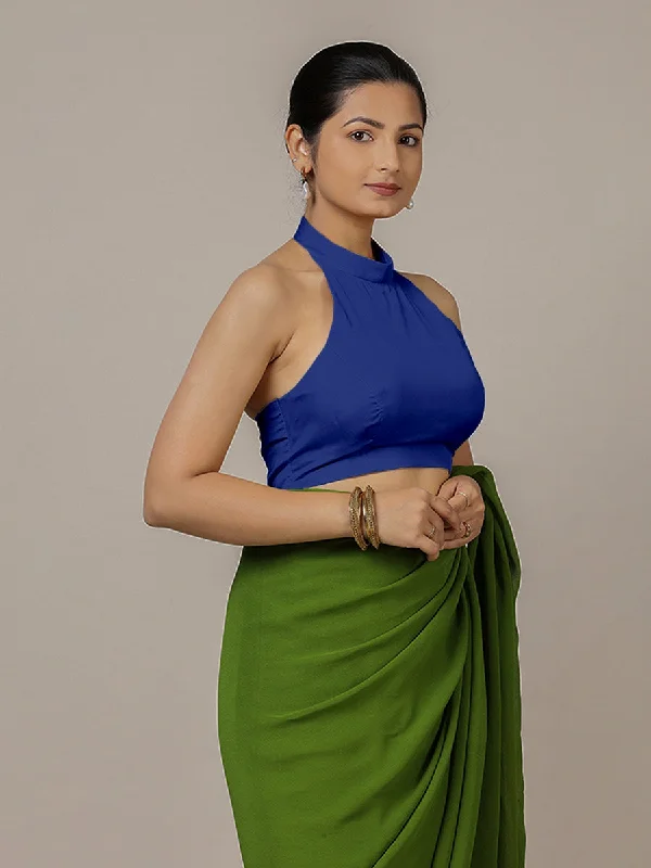 Laila x Rozaana | Cobalt Blue Halter Neck Saree Blouse w/ FlexiFit™