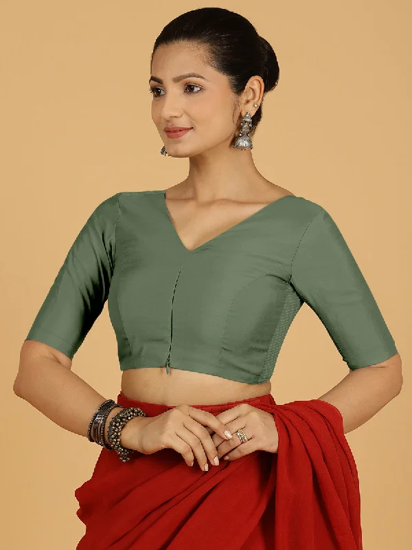 Shabana x Rozaana | Elbow Sleeves Saree Blouse in Hunter Green