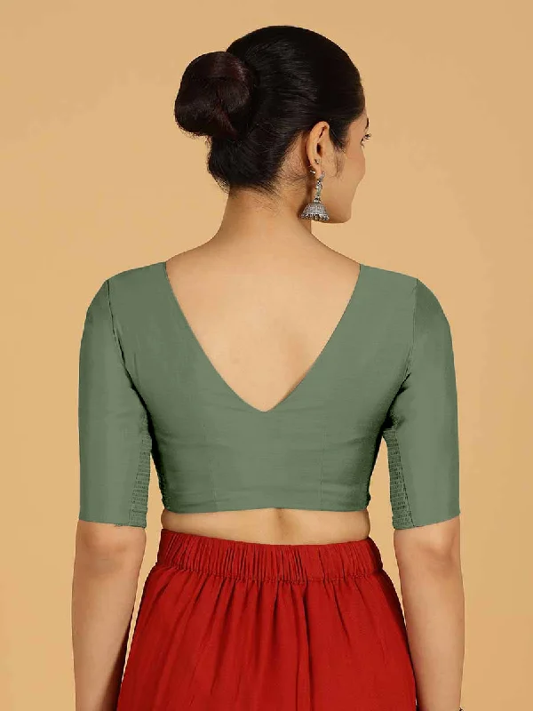 Shabana x Rozaana | Elbow Sleeves Saree Blouse in Hunter Green