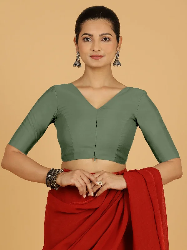 Shabana x Rozaana | Elbow Sleeves Saree Blouse in Hunter Green