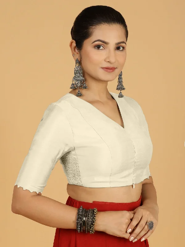 Divya x Rozaana | Elbow Sleeves Saree Blouse in Ivory