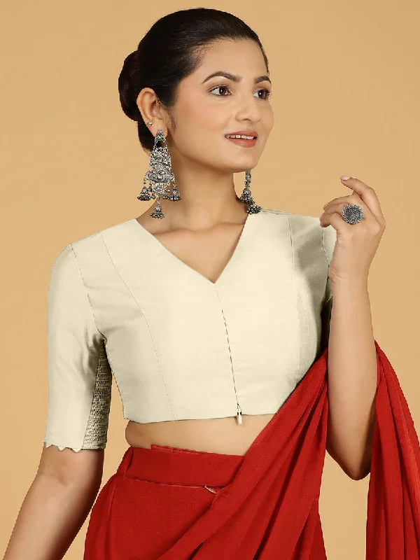 Divya x Rozaana | Elbow Sleeves Saree Blouse in Ivory