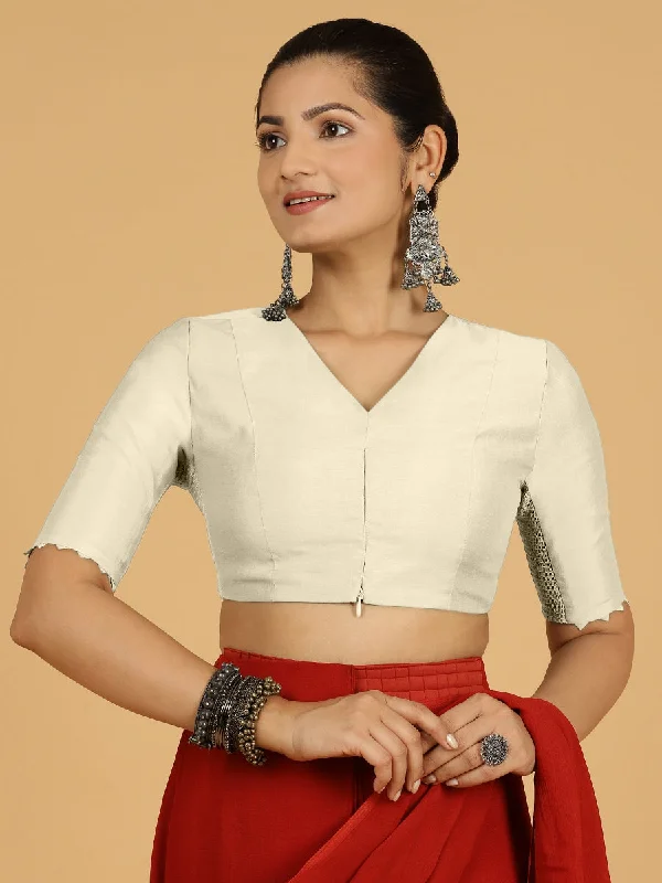 Divya x Rozaana | Elbow Sleeves Saree Blouse in Ivory