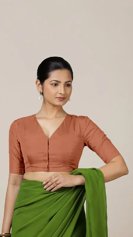 Begum x Rozaana | Elbow Sleeves Saree Blouse in Metallic Copper