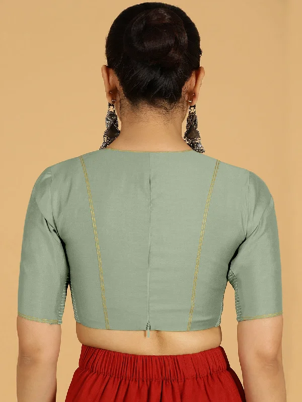 Erum x Rozaana | Elbow Sleeves Saree Blouse in Mint Green