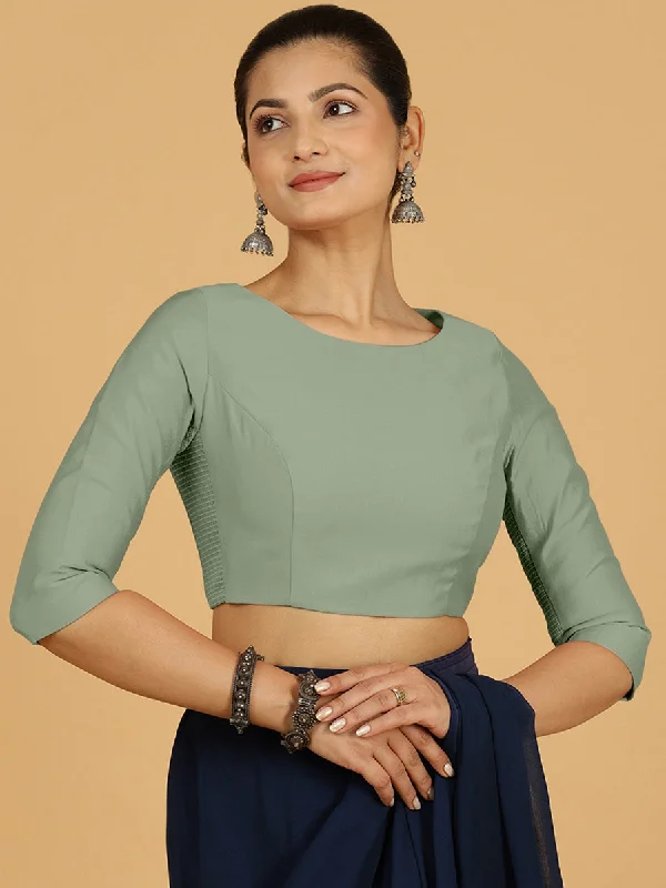 Tamanna x Rozaana | Three Quarter Sleeves Saree Blouse in Mint Green