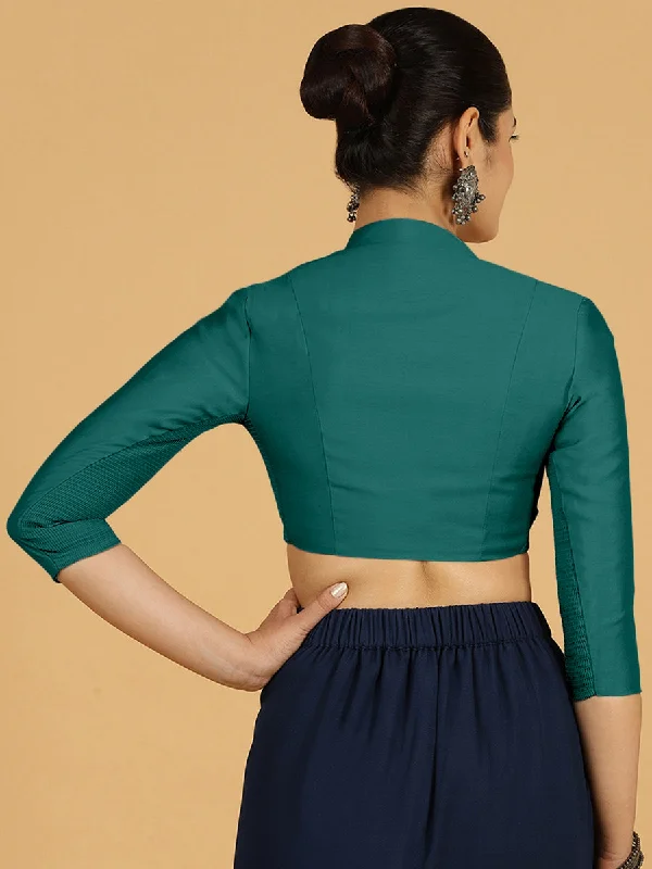 Maya x Rozaana | Three Quarter Sleeves Saree Blouse in Peacock Green