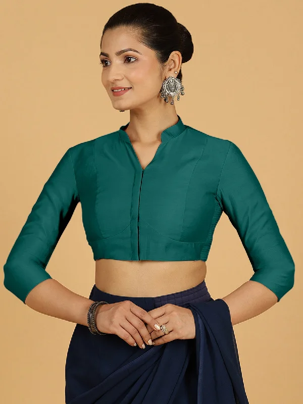 Maya x Rozaana | Three Quarter Sleeves Saree Blouse in Peacock Green