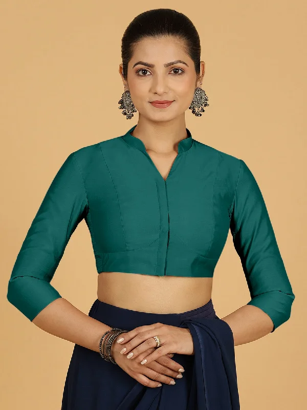 Maya x Rozaana | Three Quarter Sleeves Saree Blouse in Peacock Green