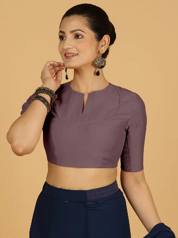 Karishma x Rozaana | Elbow Sleeves Saree Blouse in Purple Mauve