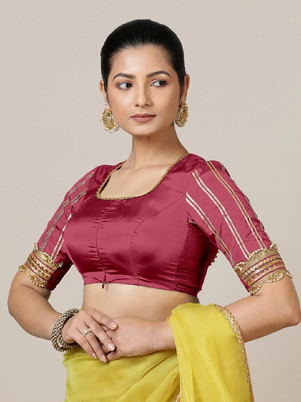 Aziza x Tyohaar | Elbow Sleeves Saree Blouse in Rani Pink