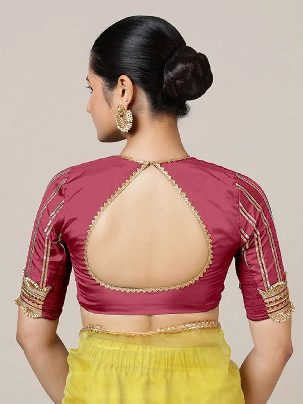 Aziza x Tyohaar | Elbow Sleeves Saree Blouse in Rani Pink