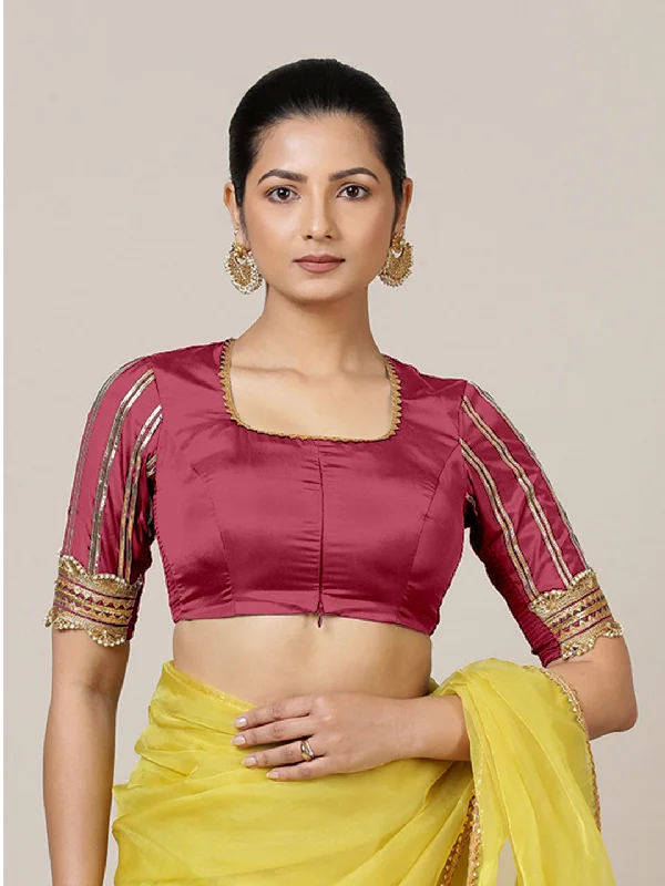 Aziza x Tyohaar | Elbow Sleeves Saree Blouse in Rani Pink