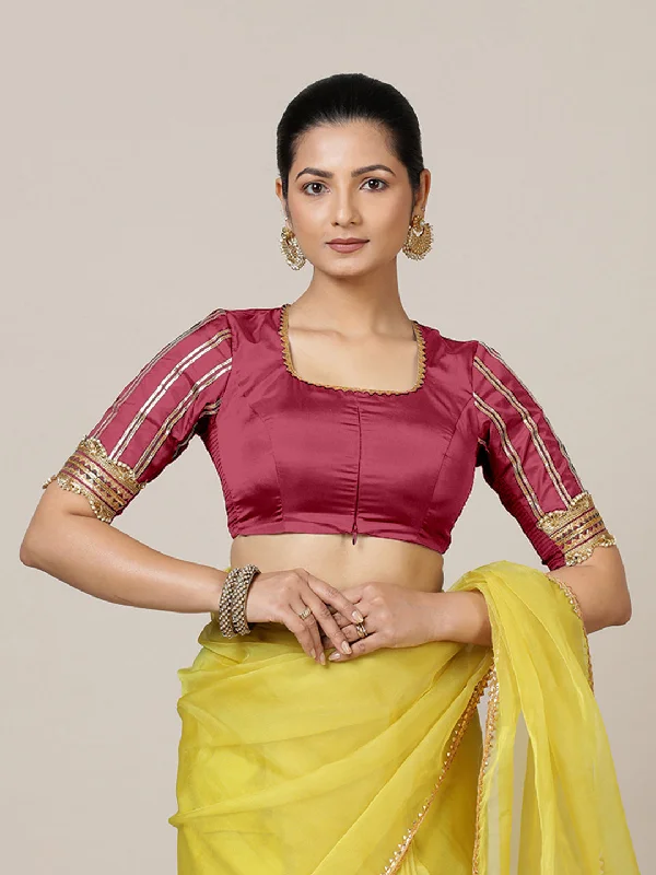 Aziza x Tyohaar | Elbow Sleeves Saree Blouse in Rani Pink