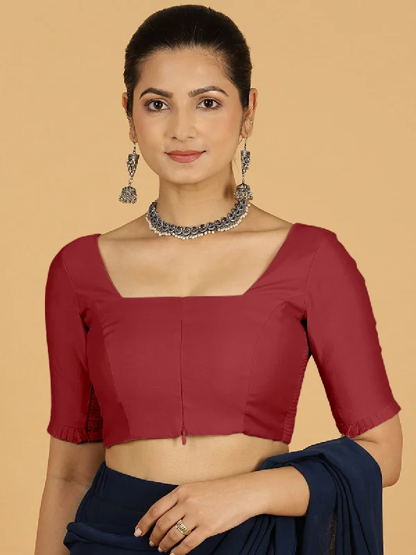 Nihira x Rozaana | Elbow Sleeves Saree Blouse in Scarlet Red