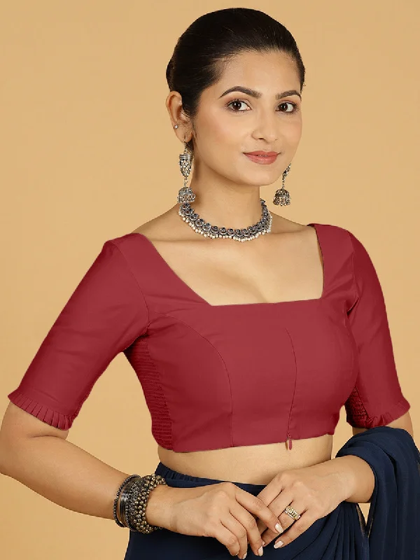 Nihira x Rozaana | Elbow Sleeves Saree Blouse in Scarlet Red